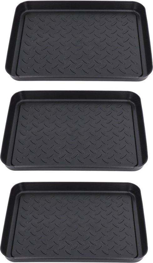 6 Portascarpe In Plastica Nera, 35x27,5x3 Cm, Con Bordo Rialzato, Vassoi Antigoccia Impilabili Per Organizzare Ingresso E Armadio