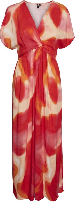 Vero Moda Jade S/S V-Neck Ankle Dress Tangerine Tango ROOD M