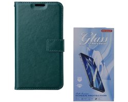 Bookcase Geschikt voor: Motorola Moto G10 / G20 / G30 Groen - portemonnee hoesje met 3 stuk Glas Screen protector - ZT Accessoires