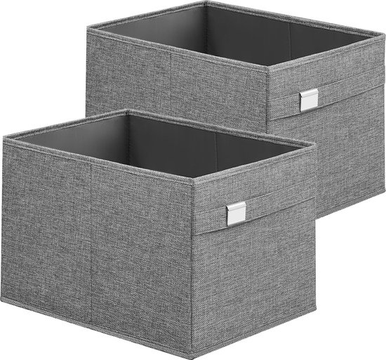 SONGMICS Opbergdozen set van 3, opvouwbaar, stoffen dozen, 50 x 30 x 30 cm, voor garderobe, 2 handgrepen, label, voor slaapkamer, woonkamer, zandbeige ROB450K01