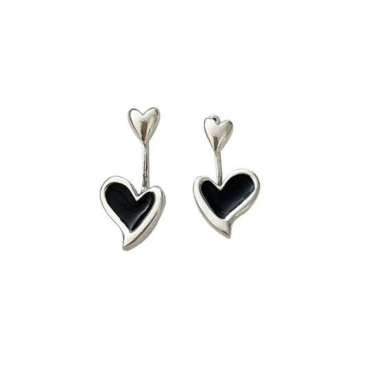 Paragon Cat Boucles d'oreilles pendantes en forme de cœur noir en argent 925