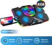 Meva Laptop Koeler + Telefoonhouder - 5 Ventilatoren - Laptop Cooling Pad - Laptop Koeler - RGB - Verstelbaar Laptop Standaard - Gaming