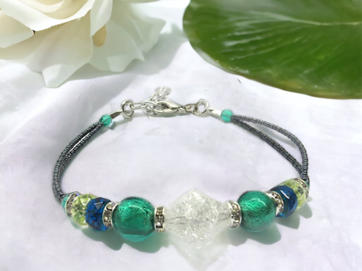 Corte Murrina - Armband - Murano glas - Padua – 21cm – Groen - Blauw - Geel - Exclusief bij Bella Murano