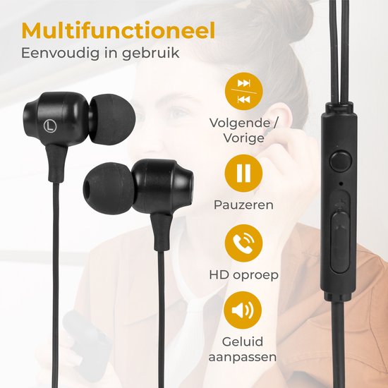 Nuvance Oortjes met Draad - 3.5mm Jack Aansluiting - Oordopjes met Draad - In-Ear Oortjes met Draad en Microfoon - Zwart