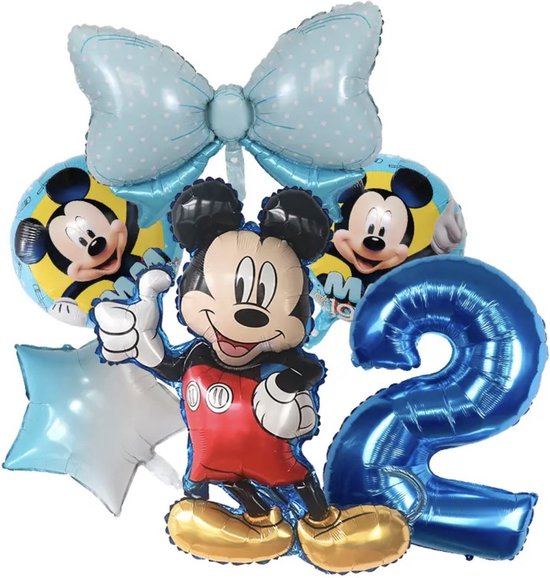 Mickey Mouse - Jomazo - Mickey Mouse folieballonnen met cijfer - Mickey Mouse verjaardag - Kinderverjaardag - Mickey Mouse 2 jaar - Mickey Mouse ballonnen - Mickey mouse ballon - Mickey Mouse ballonnen set - feest versiering - Disney kinderfeest