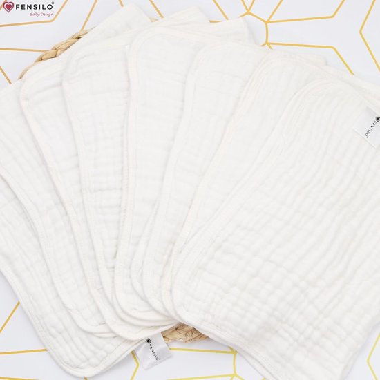 FENSILO - Hydrofiele Luiers - Hydrofiele Doeken - 100% Katoenen mousseline - 35 x 50 cm - 8 pack - Wit -Musseline doeken voor baby's, spuugdoeken voor baby's, 6 lagen, absorberende luiers, stoffen luiers
