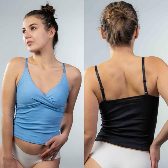 gudia 100% Cotton Latin dans yoga crop top - V neck shape cami - verwijderbare vulling - braless - premium kantstof - u-vormige rug - zwart & blauw - (XS-M)
