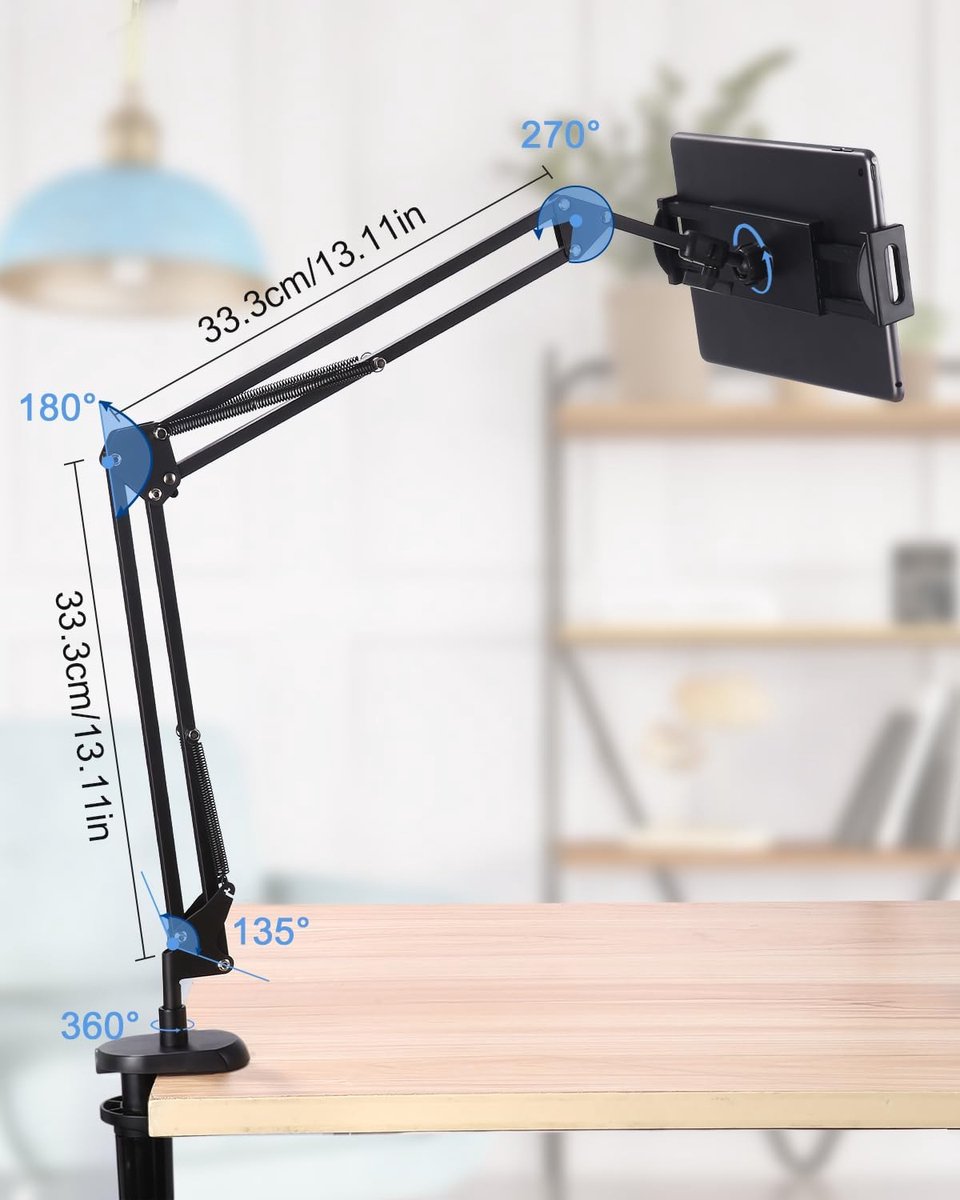 JUBORUI Tabletstandaard voor Bed, iPad Houder Bed met 3 Opvouwbare Metalen Armen, 360 Graden Draaibaar Tablet Houder voor Bed, Tafel voor Tablets met Scherm van smartphones en tablets 4,5-12,9 inch