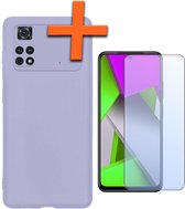 Hoesje Geschikt voor Xiaomi Poco X4 Pro 5G Hoesje Siliconen Cover Case Met Screenprotector - Hoes Geschikt voor Xiaomi Poco X4 Pro 5G Hoes Back Case - Lila