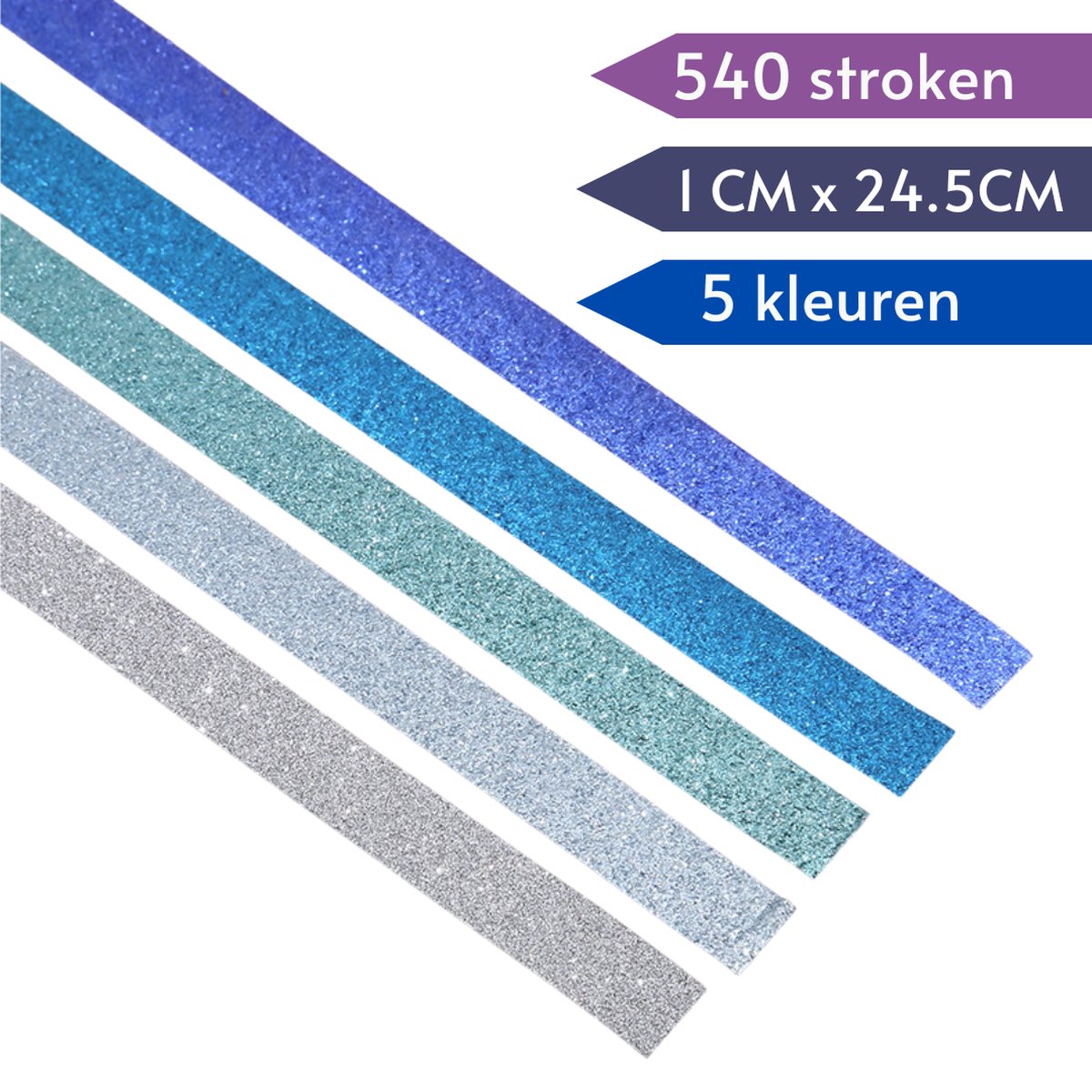 Glitter Papierstroken in 5 kleuren - 520 stuks - Origami Papier voor vouwen van gelukssterren - 1CMx24CM - Lucky Stars/Muizentrappetjes — afbeelding 3