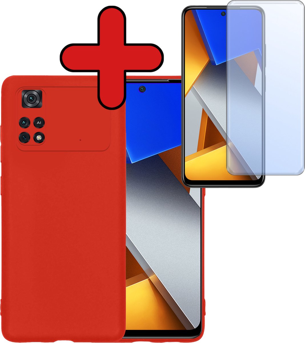 Hoesje - Met Screenprotector - Geschikt voor Xiaomi Poco X4 Pro 5G - Sterk & Shockproof - Telefoon Hoes - Back Cover - Siliconen Case - Telefoonhoes - Rood