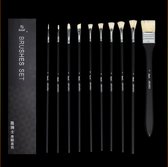 Memory Set van 10 zwarte penselen/kwasten - voor Olieverf , Acryl & Gouache - Schilderen & Verven - Oil brush set in black - Bob ross style