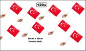 120x Zwaaivlaggetjes op houten stok Turkije 20cm x 30cm - Luxe zwaai vlaggetjes EK thema feest voetbal festival uitdeel Türkiye