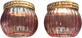 Theelichthouder ANNABEL - Set van 2 - Roze / Goud - Glas / Kunststof - Ø 6.5 x h 5.5 cm - Waxinelichthouder – Waxinelicht – Gezellig – Sfeer – Kerst – Feestdagen – Licht – Wintertijd – Herfst – Thuis – Woonkamer – Interieur – Decoratie – Cadeau