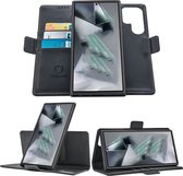 Geschikt voor Samsung Galaxy Galaxy S24 Ultra - Book Case Hoesje - Uitneembaar Hoesje - Magnetische Sluiting - Portemonnee Rustic Zwart