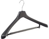 De Kledinghanger Gigant - 20 x Mantelhanger / kostuumhanger kunststof zwart met schouderverbreding en anti-slip broeklat (2 mm schuim), 50 cm
