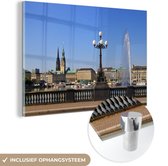 MuchoWow® Glasschilderij 90x60 cm - Schilderij acrylglas - Stadhuis - Hamburg - Fontein - Foto op glas - Schilderijen