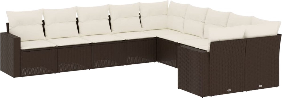 vidaXL 10-delige - Loungeset - met - kussens - poly - rattan - bruin