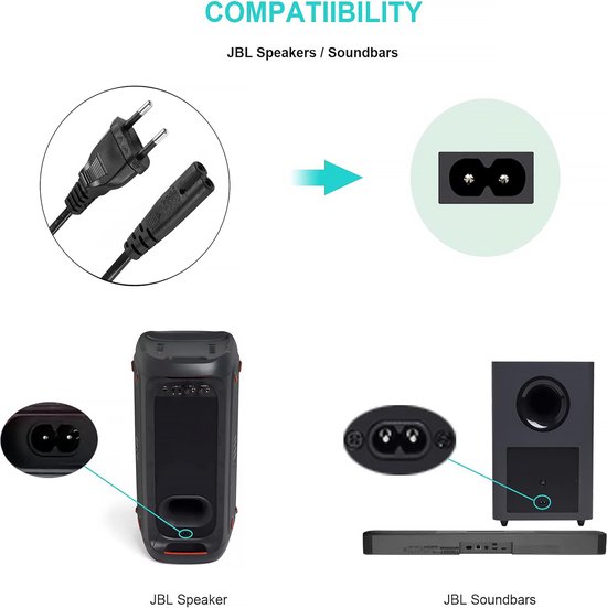 GO SOLID! Netsnoer Geschikt Voor JBL PartyBox 100 110 200 300 310 710 1000 On The Go Speaker 4