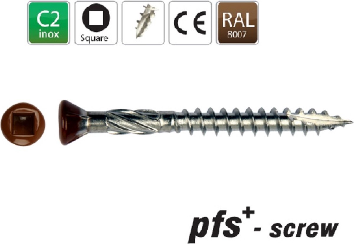 PFS - houtschroeven - schroef - 5x50 deeldraad Sq - bruine kop - 200 stuks