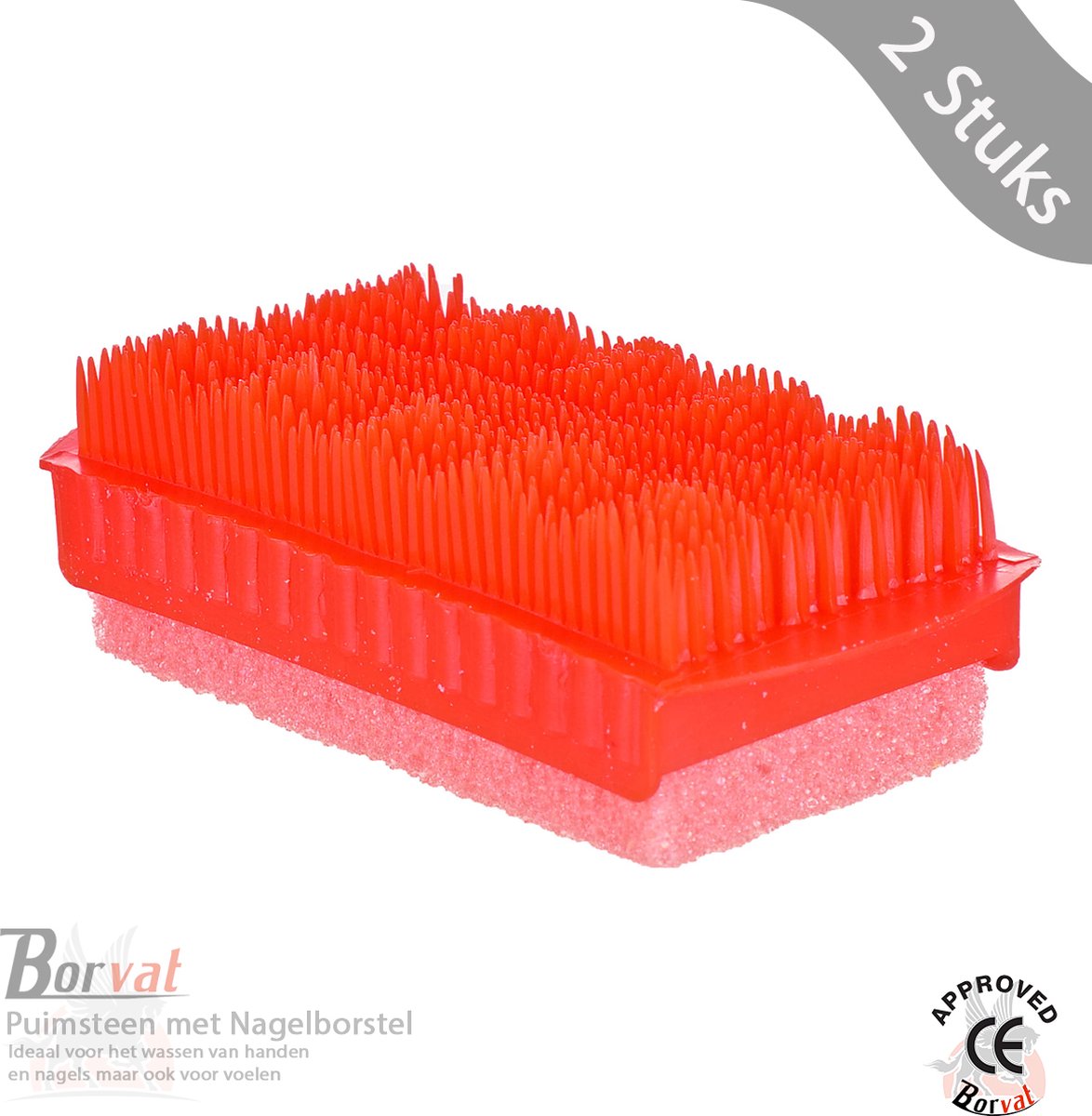 Goedkoopste Borvat® Puimsteen met Nagelborstel - Eelt verwijderen - Kleur Rood - 2 Stuks