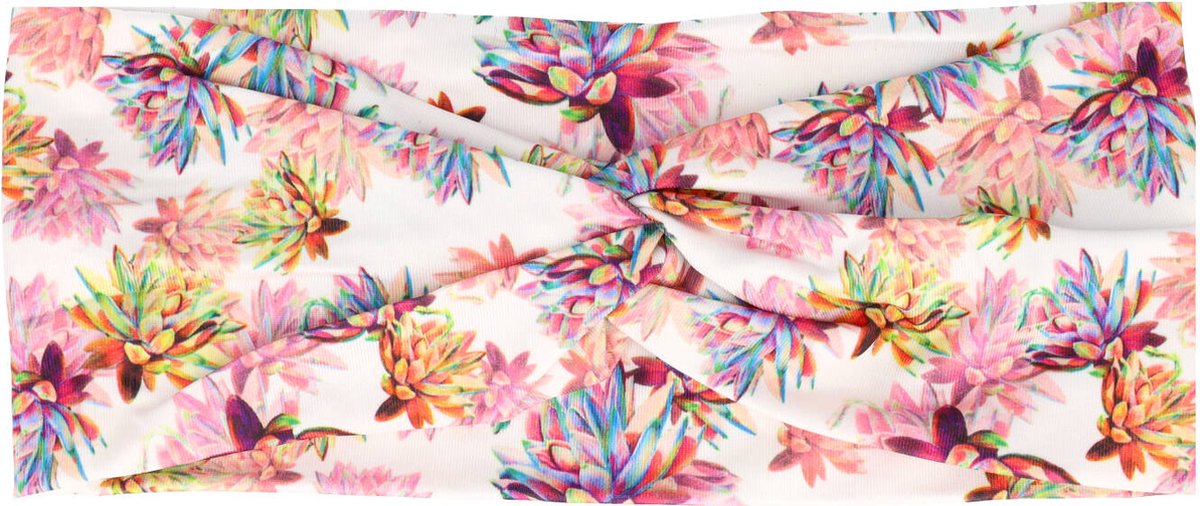 Haarsoires Haarband Twist 8cm – Bloemenprint – Jersey Stof – Roze Blauw Wit - Zachte Knoop Hoofdband - Haaraccessoire voor Dames & Meisjes