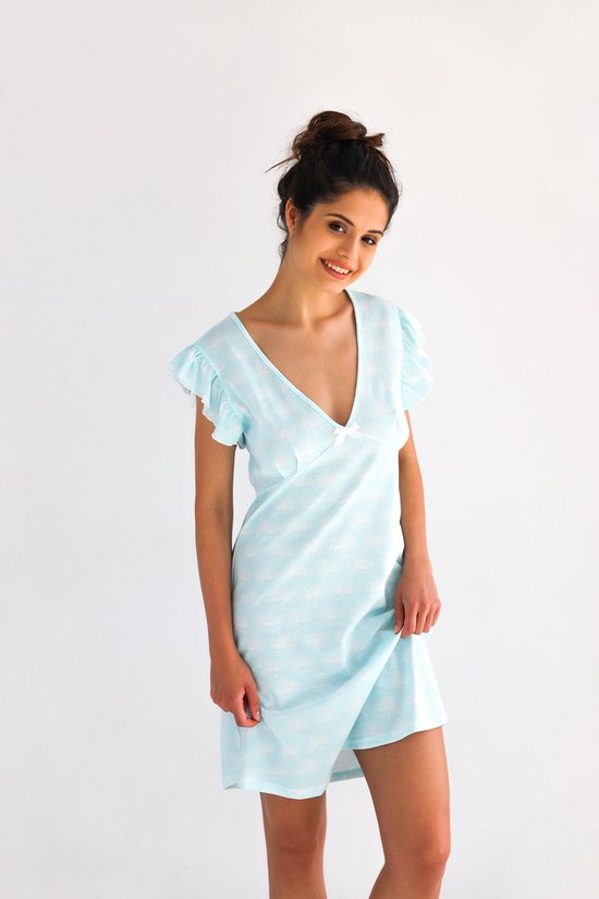 ENJOYNIGHT Nachthemd Voor Dames Korte Mouwen Nachtkleding T-Shirt Nachthemd Zomer Loungewear Slaapshirt (Large,Blauwe Uil