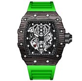 Luxe Heren Horloge - Mannen - Ruberen Polsband - Groen en Zwart - Luxe Doos - Tijdloos -
