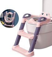 Toiletbril voor kinderen met trap, opvouwbare potjestrainer voor kinderen van 1-7 jaar, in hoogte verstelbaar, antislip, stabiel, voor kinderen, toiletbril met ladder/trap, roze