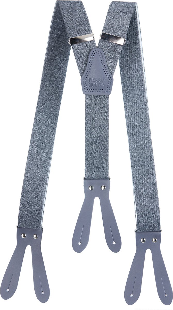 Pierre Mouton - Bretel - Volwassenen - Sterk met Leertjes - Denim Grijs - 120cm - 35mm - M - L