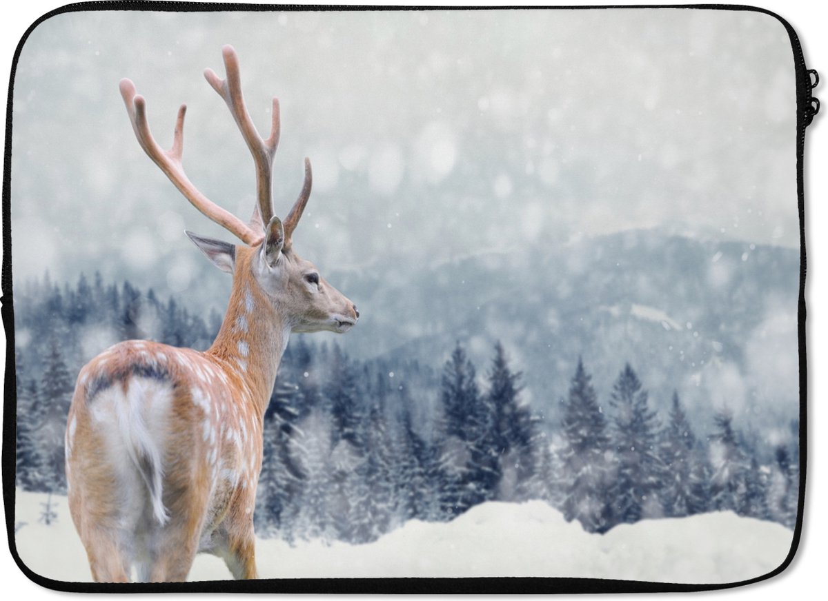 SleevesAndCases - Laptophoes - Laptop - Dieren - Hert - Sneeuw - Gewei - Laptop sleeve - 14 Inch
