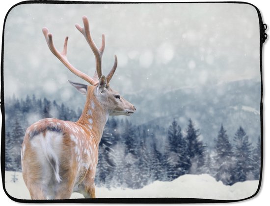 SleevesAndCases - Laptophoes - Laptop - Dieren - Hert - Sneeuw - Gewei - Laptop sleeve - 15 6 Inch