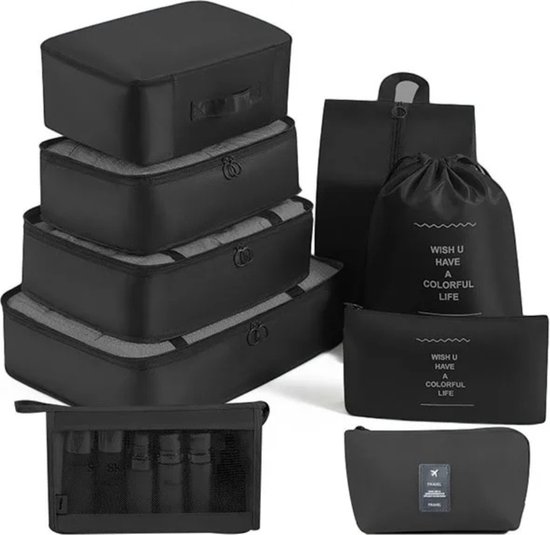 Travel Cubes Set 9 delig - Reistassen - Opbergtassen - Koffer Organizers - Kleding Organizer - Voor Op Reis - Zwart