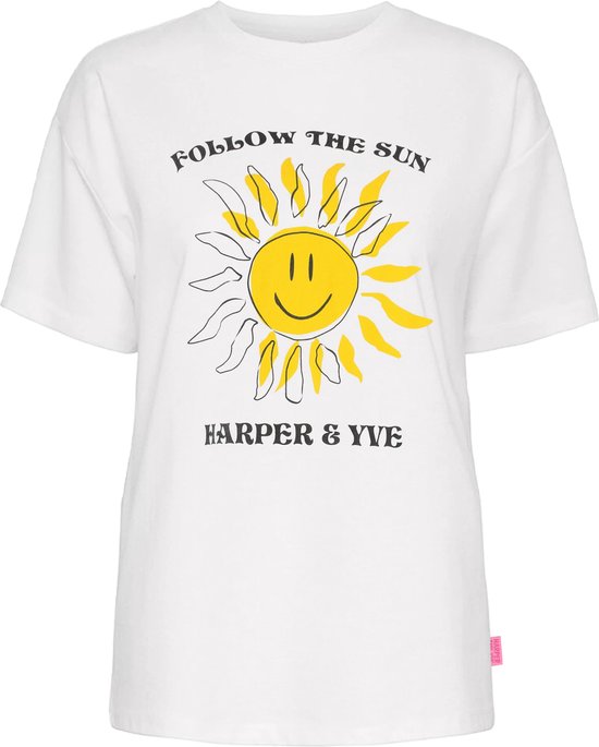 Harper & Yve Smiley-ss Tops & T-shirts Dames - Shirt - Wit - Maat XL