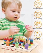 Jouets Montessori - 2 en 1 - Ensemble de jeu en bois à partir de 1 an pour Garçons et Filles - Jouets de motricité avec joute et pêche - Jouets Éducatif pour bébé - Idéal comme cadeau d'anniversaire