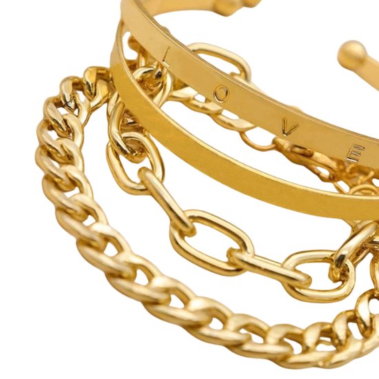 Bracelet dames acier doré - Ensemble de bracelets dames - Ensembles de bracelets - Bracelet doré acier inoxydable - Bracelets Goud dames - Set 4 pièces - Acier Goud