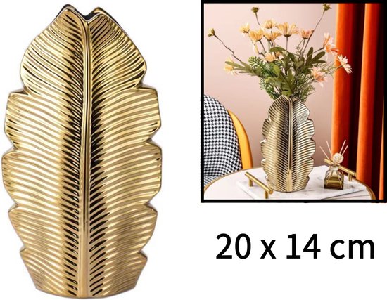 Levabe - Keramische Gouden Vaas - Bloemstuk - Vazen - Woonaccessoires - Kuster Style - Gouden bloemen - decoratie - Woonkamer - 25x16 CM