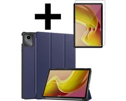 Hoes - Geschikt voor Lenovo Tab M11 (11 inch) - Met Screenprotector - Trifold Bookcase - Hard Cover - Hardcover Book Case - Tablet Hoesje - Donkerblauw