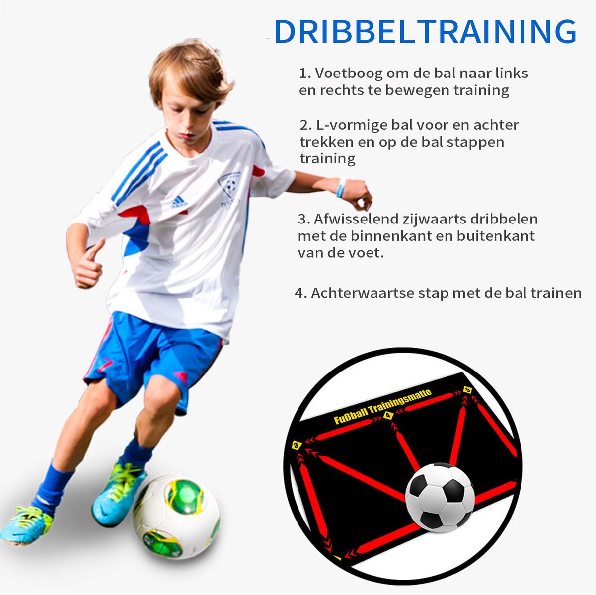 Voetbalmat, voetbal, trainingsmat, 90 x 60 cm, rubberen trainingsmat