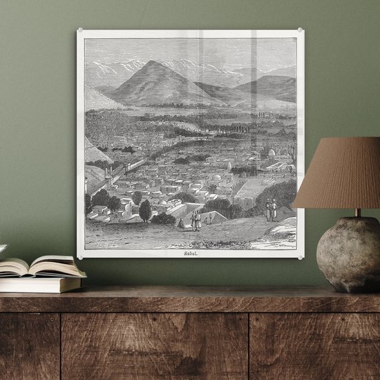 MuchoWow® Peinture sur verre 50x50 cm - Peinture sur verre acrylique - Illustration Zwart de Kaboul en Afghanistan dans les montagnes - Photo sur verre - Peintures