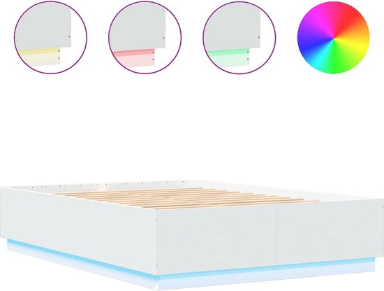 vidaXL-Bedframe-met-LED-verlichting-bewerkt-hout-wit-160x200-cm