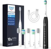 JTF Sonic P100 elektrische tandenborstel Zwart - Inclusief 6 opzetborstels - USB-C oplaadbaar - Ingebouwde 2 minuten smart timer - 5 poetsstanden - Elektrische tandenborstels