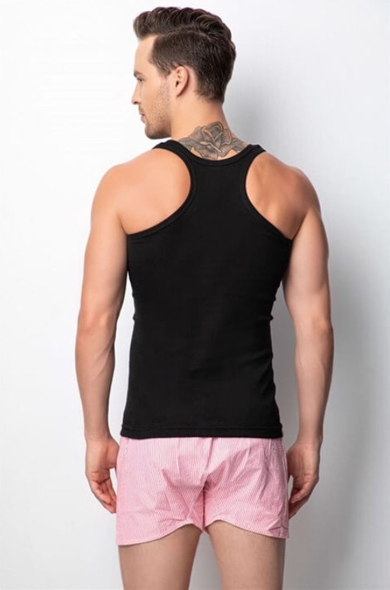 3 pack-Heren Halterhemd-Onderhemd Heren-100% Katoen Ribstof-Singlet Heren-Zwart-Maat M