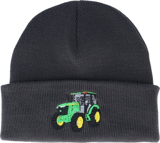 Hatstore- Kids Green Tractor Graphite Grey Beanie - Kiddo Cap Cap