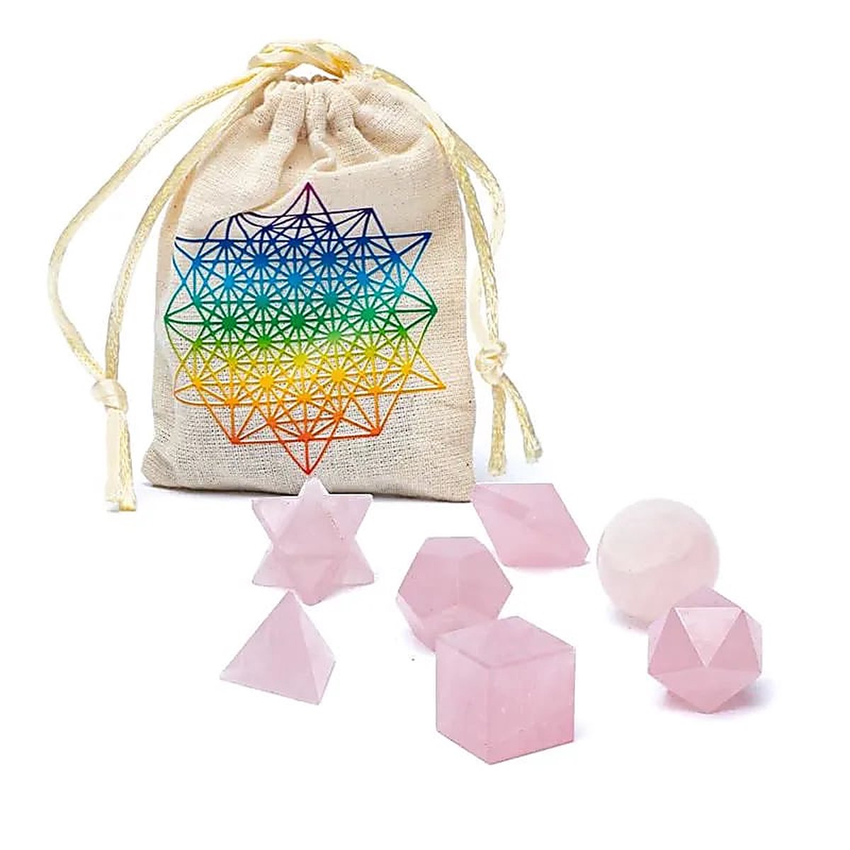 Heilige geometrieset van rozenkwarts, 7-delig