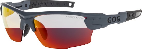 STENO C Matt Grijs Photochromic Sportbril met UV400 Bescherming en Flexibel TR90 Frame - Unisex & Universeel - Sportbril - Zonnebril voor Heren en Dames - Fietsaccessoires - Rood