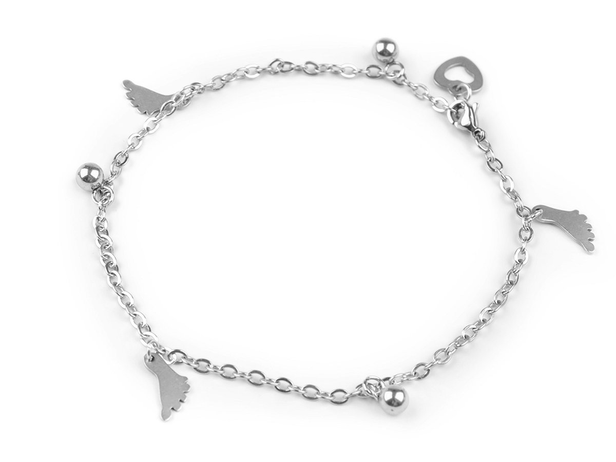 enkelband rvs - zilver kleur - schakeltjes met voetjes - zomer - lente - enkelband - 24,5 cm lengte - verlengstukje - karabijn sluiting - bedel voet