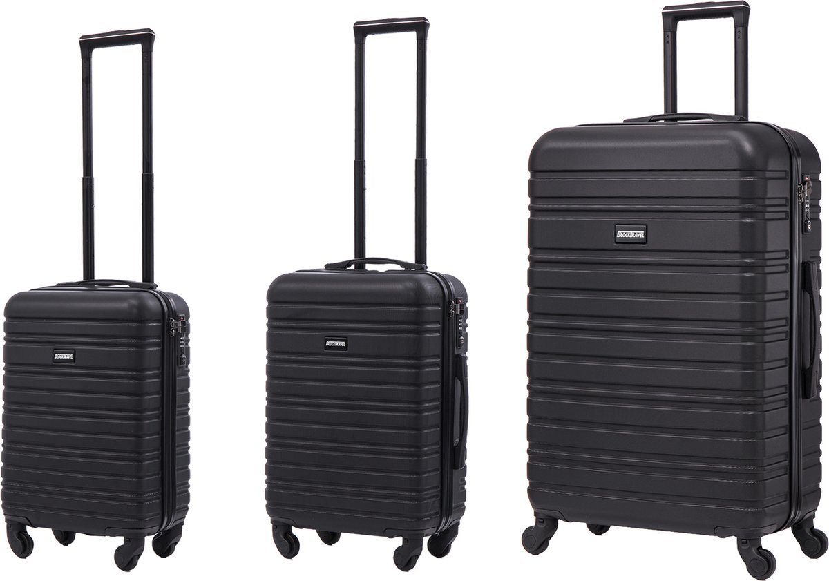 BlockTravel kofferset 3 delig ABS ruimbagage en handbagage 29 39 en 74 liter - inbouw TSA slot - zwart