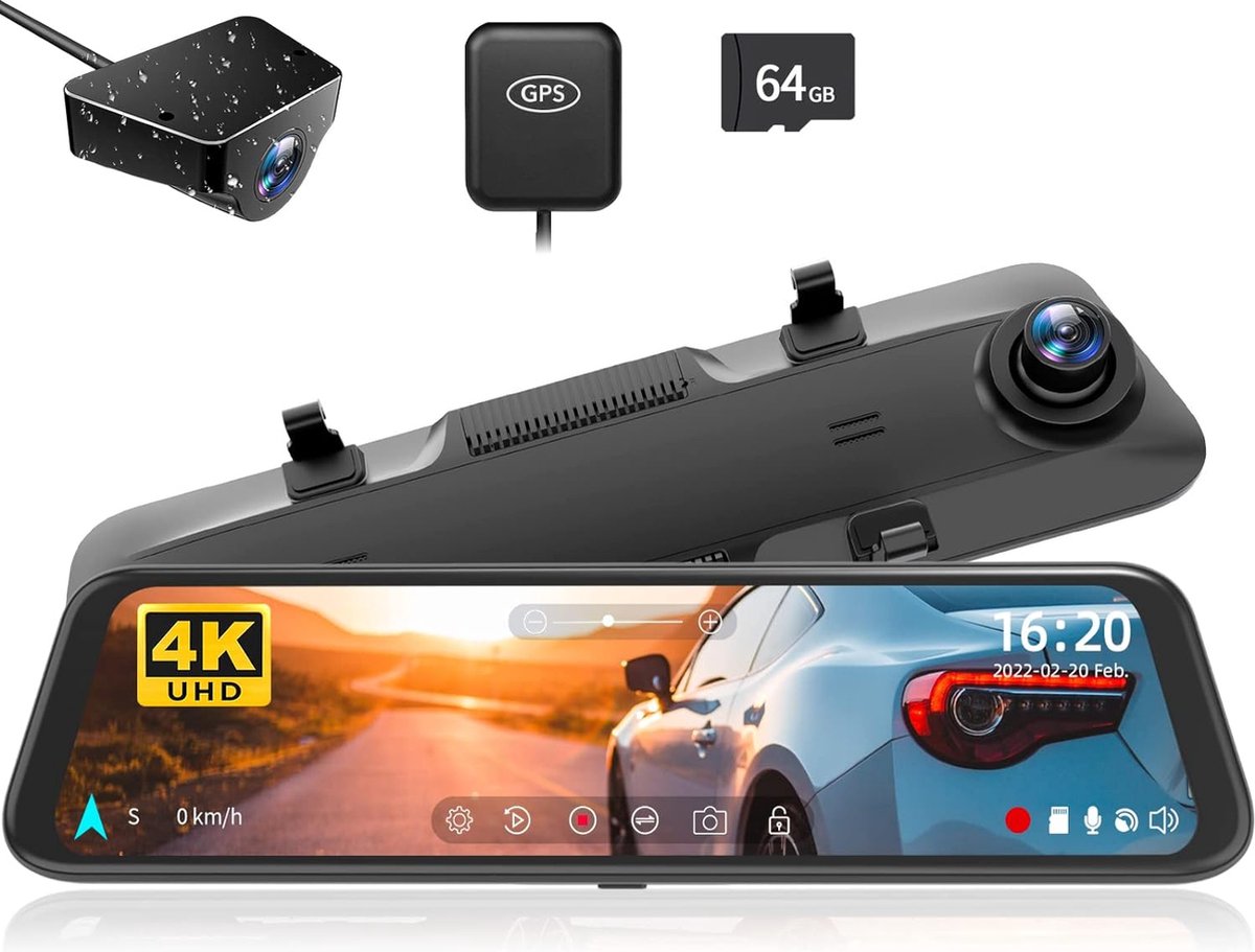 Rearview Camera met Parkeerbewaking en Achteruitrijhulp - Full HD - Nachtzicht - 170-graden Weergave - 10 inch Touchscreen