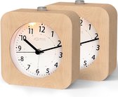 Wekker analogique 2 pièces Réveil non tactile près du lit avec fonction snooze et veilleuse, horloge analogique à piles pour chambre, maison, cuisine, voyage, en bois naturel.